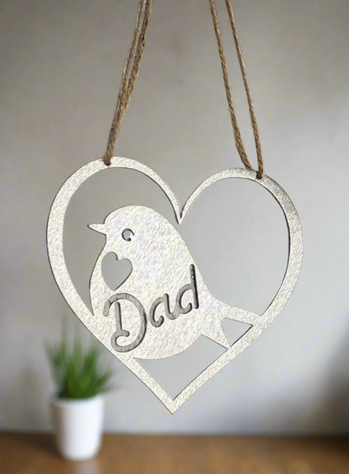 Dad Robin Steel Hanging Heart
